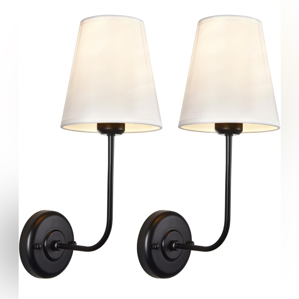 Hardwired Wall Sconces with Flared Shape White Textile Shade